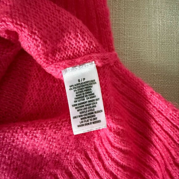 size SMALL Aeropostale BRIGHT PINK knit sweater metalic thread women's S - Picture 7 of 8